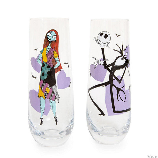 Disney The Nightmare Before Christmas Jack and Sally Fluted Glassware Set of 2 | USA Decoration®