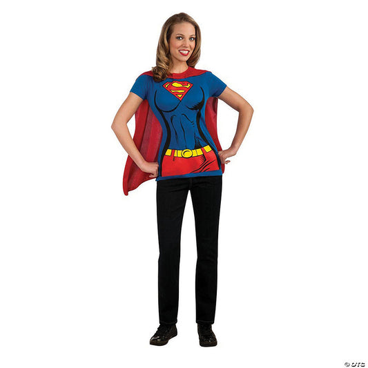Women’s Supergirl™ Shirt Costume with Cape | USA Decoration®