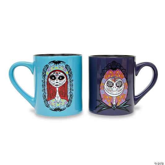 Disney Nightmare Before Christmas Sugar Skulls Jack and Sally Ceramic Mug Set | USA Decoration®
