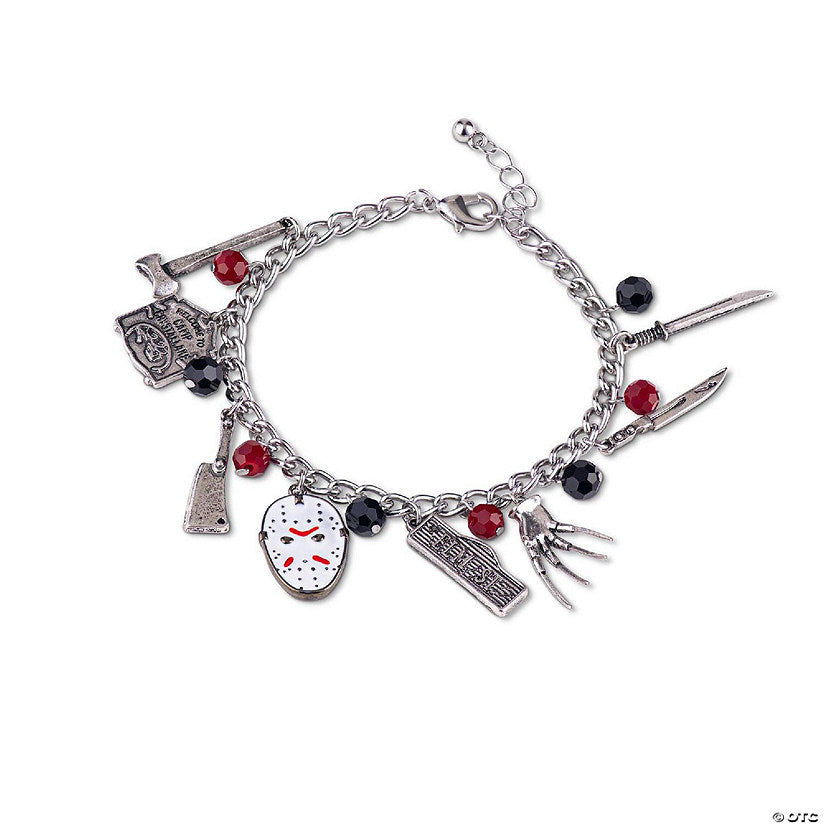 1 Piece(s): Freddy vs. Jason 15mm Enamel Charm Silver Finish Chain Bracelet Novelty Jewelry | USA Decoration®