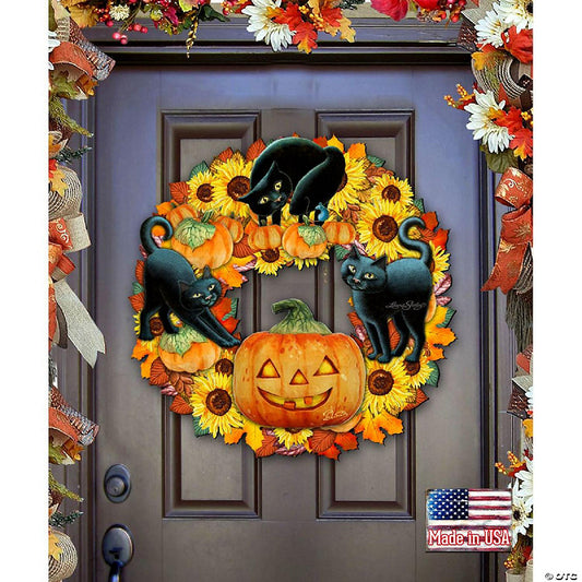 Designocracy Halloween Cats Holiday Door Wreath By Laura Seeley Thanksgiving Halloween Decor | USA Decoration®
