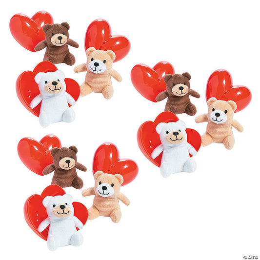 4" Bulk 48 Pc. Mini Valentine's Day Heart Containers with Stuffed Bear | USA Decoration®