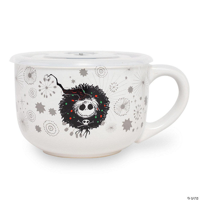 Disney Nightmare Before Christmas Santa Jack Wreath Ceramic Soup Mug With Lid | USA Decoration®