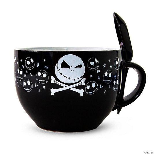 Disney The Nightmare Before Christmas Cross Bones Ceramic Soup Mug With Spoon | USA Decoration®