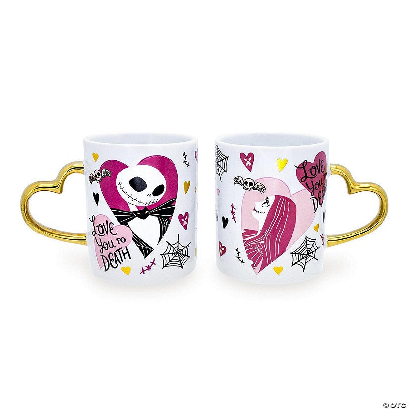 Disney Nightmare Before Christmas Jack and Sally Sculpted Handle Ceramic Mug Set | USA Decoration®