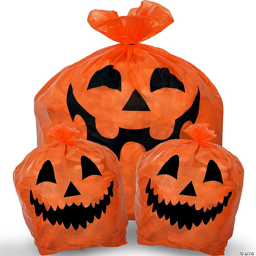 Skeleteen Pumpkin Leaf Bags Decorations - Jack O Lantern Outdoor Yard Fall Lawn and Leaves Pumpkins Decorating Bag with Ties - 3 Sizes | USA Decoration®