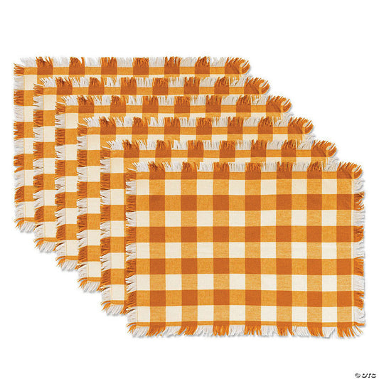 6 Piece(s): Pumpkin Spice Heavyweight Check Fringed Placemat (Set Of 6) | USA Decoration®