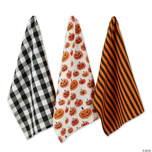 1 Set(s): Asst Pumpkin Faces Dishtowel (Set Of 3) | USA Decoration®