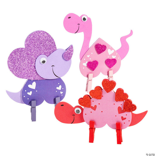 4 1/4" x 5 1/2" Valentine's Day Dinosaur Clothespin Craft Kit - Makes 12 | USA Decoration®