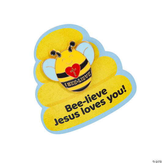 1 1/4" Bee-lieve Jesus Loves You Pins with Card for 12