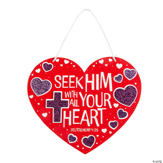 7 3/4" x 6 1/2" Religious Seek Him Heart Sign Craft Kit - Makes 12 | USA Decoration®
