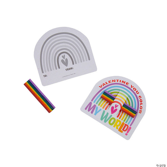6-Color Rainbow Crayon Valentine Exchanges with Card for 25 | USA Decoration®