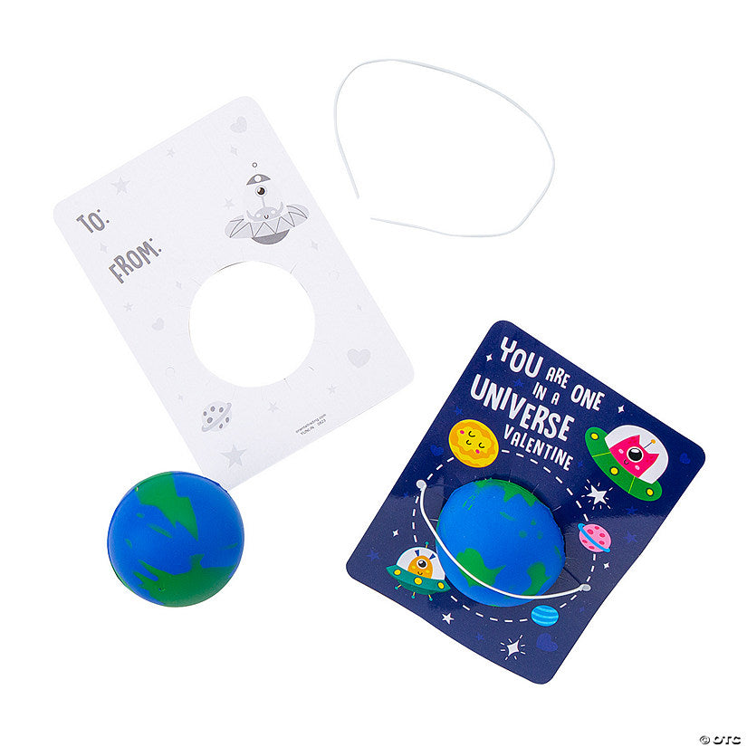 2" Mini Earth Stress Ball Valentine Exchanges with Card for 12 | USA Decoration®