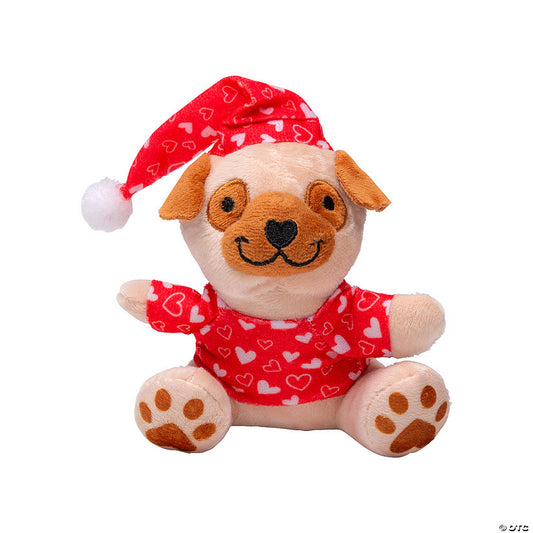4" x 4 1/2" Valentine's Day Stuffed Pugs in Pajamas - 12 Pc. | USA Decoration®