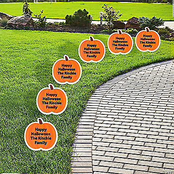6 Piece(s): 8" x 7 3/4" Personalized Mini Pumpkin Single-Sided Plastic Yard Signs - 6 Pc. | USA Decoration®