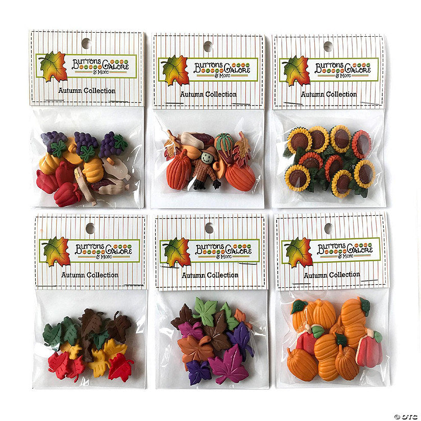 1 Set(s): Buttons Galore 70+ Assorted Autumn Buttons for Sewing & Crafts - Set of 6 Button Packs - Leaves, Pumpkins, Sunflowers & More | USA Decoration®