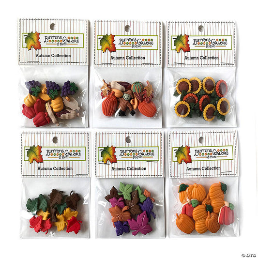 1 Set(s): Buttons Galore 70+ Assorted Autumn Buttons for Sewing & Crafts - Set of 6 Button Packs - Leaves, Pumpkins, Sunflowers & More | USA Decoration®