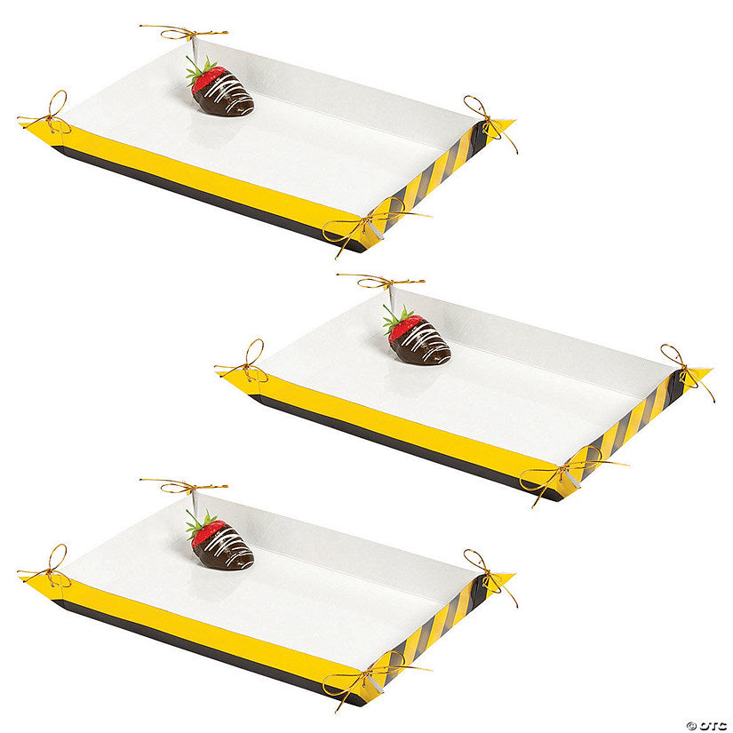12 Piece(s): Bulk 12 Pc. Medium Black & Gold Foil Striped Disposable Serving Trays | USA Decoration®