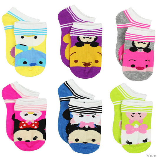 Tsum Tsum Girls Womens 6 pack Socks (Shoe Size: 10-4 (Sock: Medium 6-8), Tsum Tsum Stripes Multi) | USA Decoration®