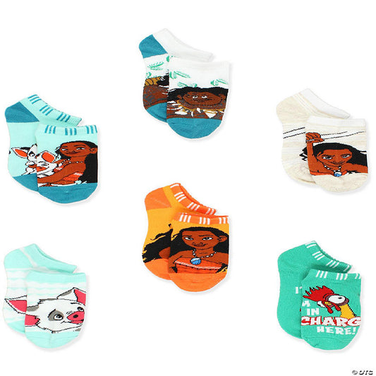Disney Princess Moana Girl's Toddler No Show 6 pack Socks Set (Shoe: 7-10 (Sock: 4-6), Teal) | USA Decoration®