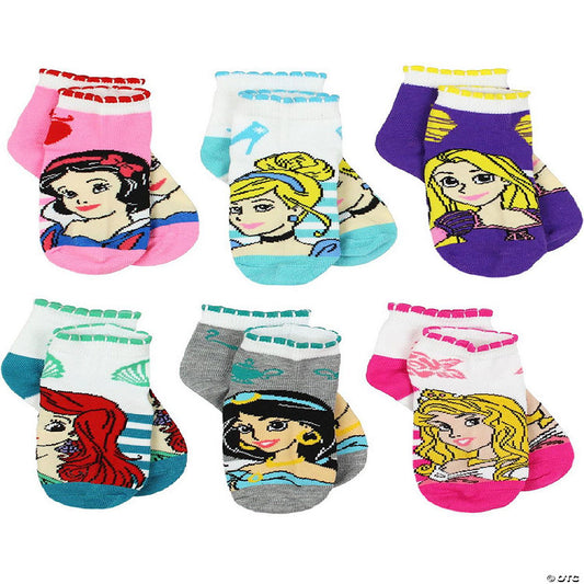 Disney Princess Girls 6 pack Quarter Style Socks Set (Small (4-6), Princess Stripes Quarter) | USA Decoration®