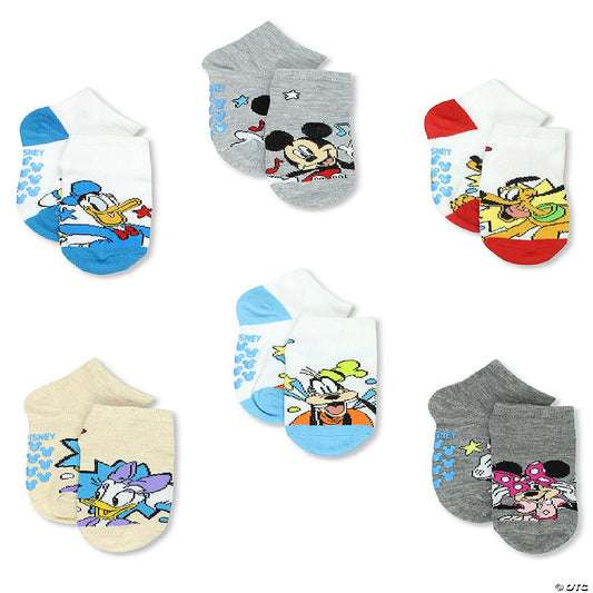 Mickey Mouse Minnie Pluto Donald Duck Boys Toddler 6 Pack Gripper Quarter Socks (X-Small (2T-4T), Grey) | USA Decoration®