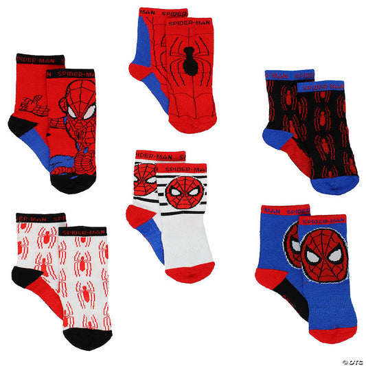 Super Hero Adventures Spider-Man Boys Toddler 6 pack Crew Socks (2T-3T, Spider-Man Multi) | USA Decoration®