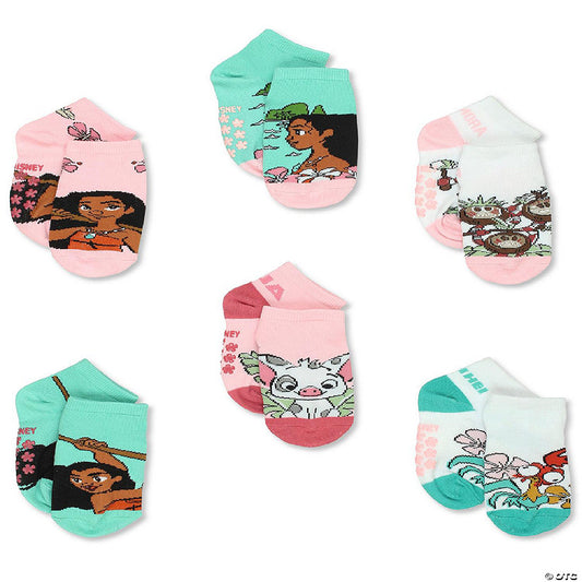 Disney Princess Moana Toddler Girls 6 Pack Quarter Style Socks with Grippers (Small (4-6), Blush) | USA Decoration®