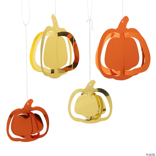 8 Piece(s): 7" – 10" Fall Orange & Gold Hanging Foil Pumpkins Ceiling Decorations - 8 Pc. | USA Decoration®
