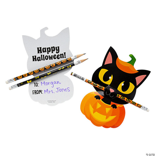 24 Piece(s): Spooky Eyes & Jack-O’-Lantern Pencils with Black Cat Halloween Card for 24 | USA Decoration®