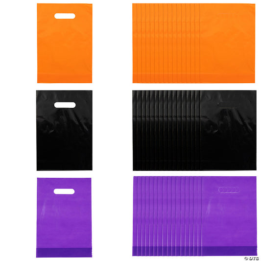 8 1/2" x 12" Bulk 150 Pc. Orange, Black & Purple Plastic Goody Bag Kit halloween