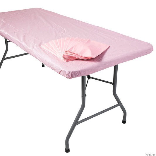 8 Ft. Bulk 12 Pc. Light Pink Rectangle Fitted Disposable Plastic Tablecloths