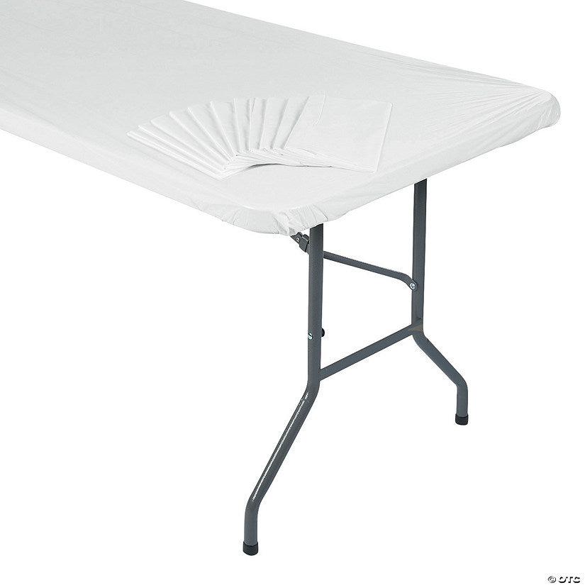 8 Ft. Bulk 12 Pc. White Rectangle Fitted Disposable Plastic Tablecloths