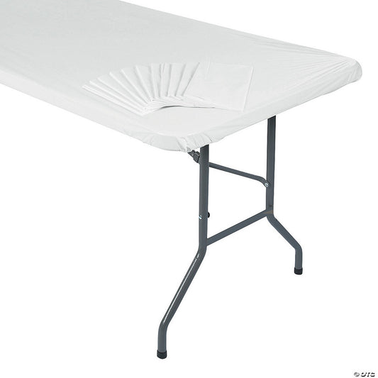 8 Ft. Bulk 12 Pc. White Rectangle Fitted Disposable Plastic Tablecloths