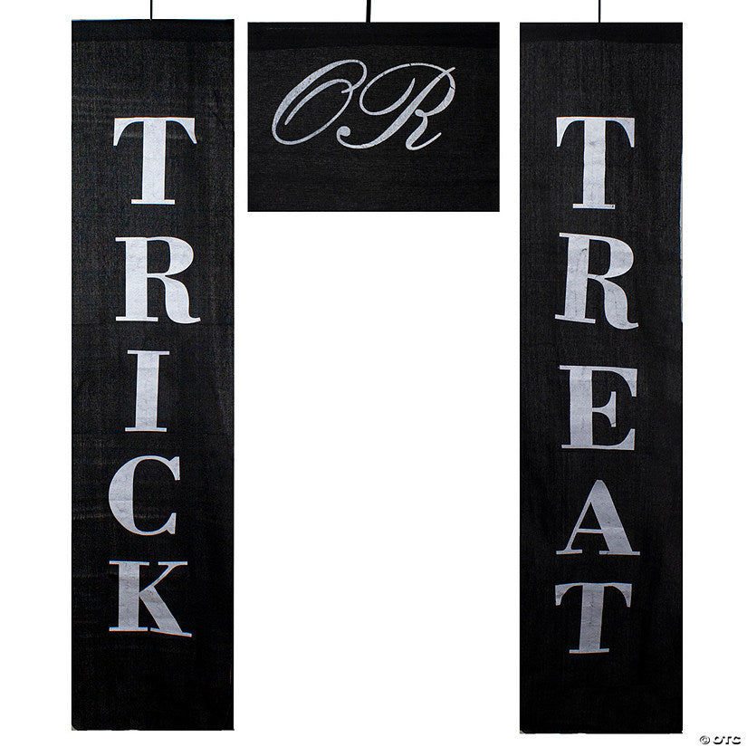 Set of 3 Black and White Trick or Treat Outdoor Halloween Banners 19.25 | USA Decoration®