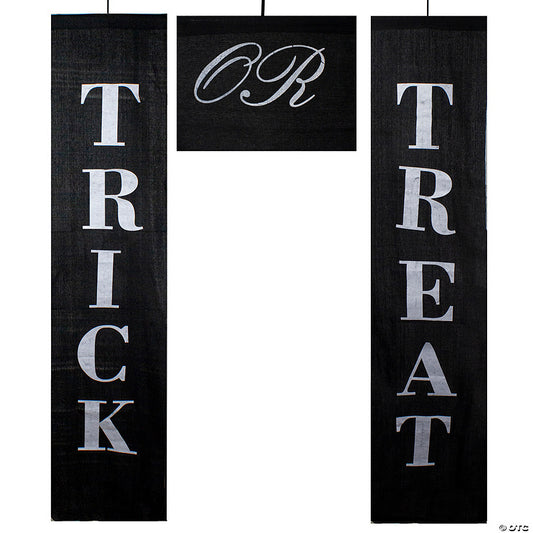 Set of 3 Black and White Trick or Treat Outdoor Halloween Banners 19.25 | USA Decoration®