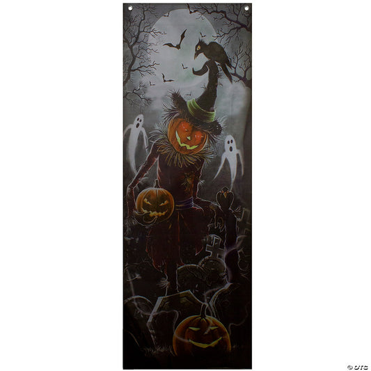 1 Set(s): 70.75" Scary Jack-o'-lantern in Graveyard Halloween Door Decoration | USA Decoration®