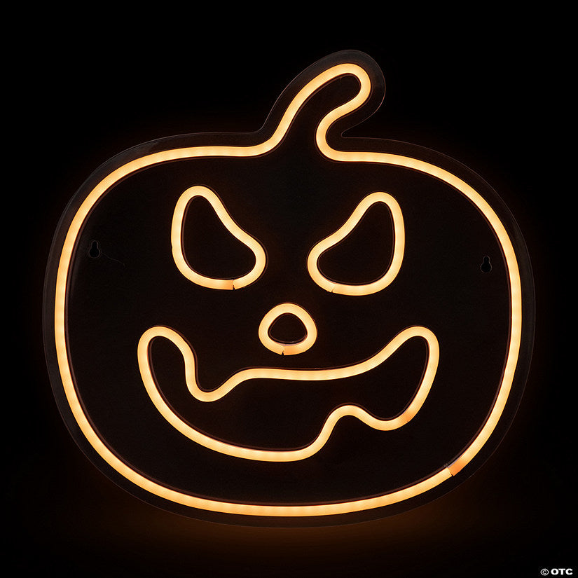 1 Set(s): 15" Orange LED Lighted Neon Style Jack-O-Lantern Halloween Window Silhouette | USA Decoration®