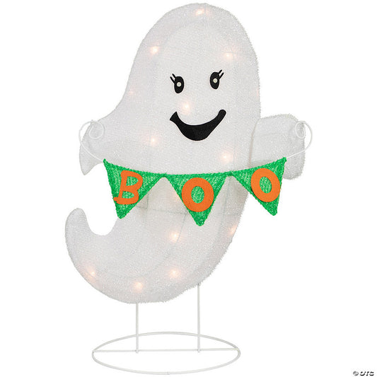 25" Lighted LED Ghost with "Boo" Banner Halloween Yard Decoration | USA Decoration®