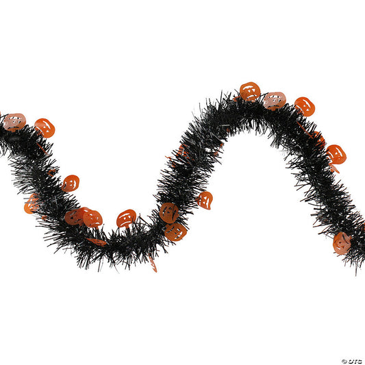 1 Set(s): 50' Black with Orange Jack O Lanterns Halloween Tinsel Garland - Unlit | USA Decoration®