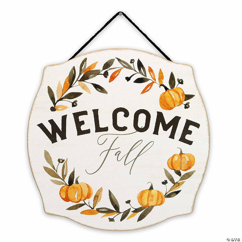 1 Piece(s): Open Road Brands 11x11 Welcome Fall Pumpkin & Leaf Wreath Hanging Wood Wall Decor | USA Decoration®