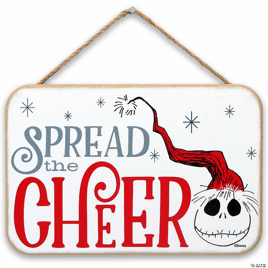 Disney 5x8 Disney Tim Burton's The Nightmare Before Christmas Spread the Cheer Santa Jack Skellington Hanging Wood Wall Decor | USA Decoration®