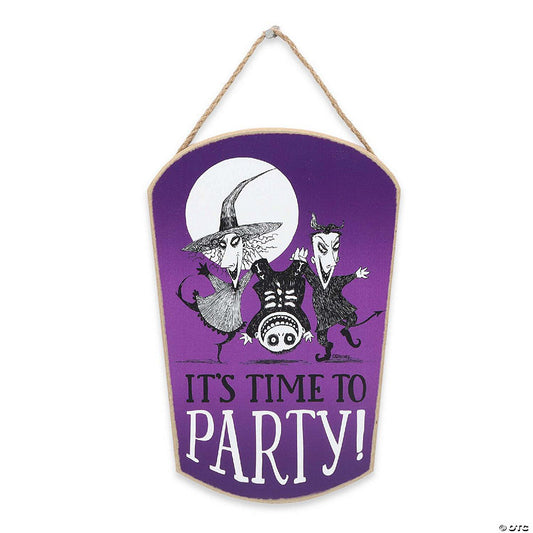 Disney 8x5 Disney Tim Burton's The Nightmare Before Christmas It's Time to Party Lock, Shock, Barrel Hanging Wood Wall Decor | USA Decoration®