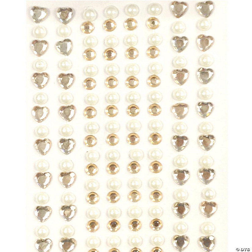 Wrapables 164 pieces Crystal Heart and Pearl Stickers Adhesive Rhinestones, Champagne | USA Decoration®