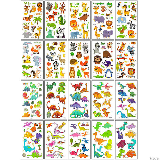 1 Set(s): Wrapables Waterproof Temporary Tattoos for Children, 20 sheets, Dinosaurs & Animals | USA Decoration®