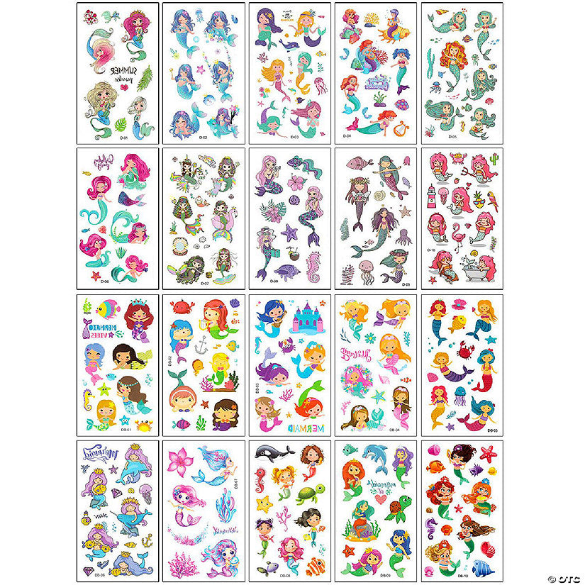 1 Set(s): Wrapables Waterproof Temporary Tattoos for Children, 20 sheets, Mermaids | USA Decoration®