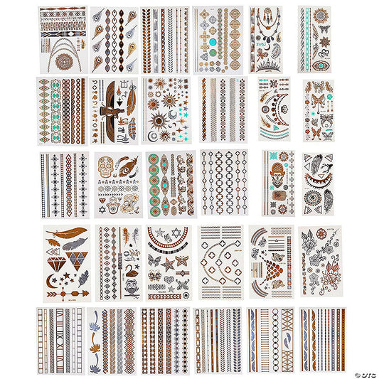 1 Piece(s): Metallic Temporary Tattoos- Six Sheets of Gold and Silver Long Lasting Fashion Designs (Series 1) | USA Decoration®