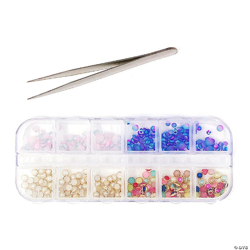 1 Set(s): Wrapables Dazzling Nail Art Rhinestones Nail Manicure with Plastic Case, Ivory & Aquamarine | USA Decoration®