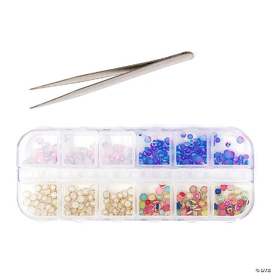 1 Set(s): Wrapables Dazzling Nail Art Rhinestones Nail Manicure with Plastic Case, Ivory & Aquamarine | USA Decoration®