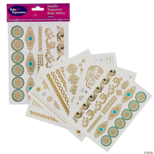 1 Piece(s): Metallic Temporary Tattoos - Six Sheets of Gold and Silver Bohemian Henna Tattoo (Series 2) | USA Decoration®